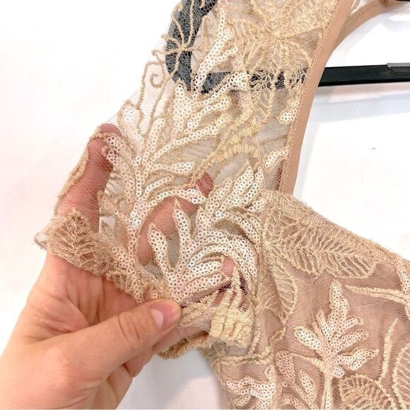 Kelley Felder Beige Tan Evening Gown Sequence Midid Dress US8 - Picture 4 of 12